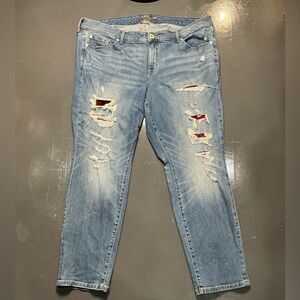 Torrid Blue Boyfriend Straight Leg Jeans with Distressing